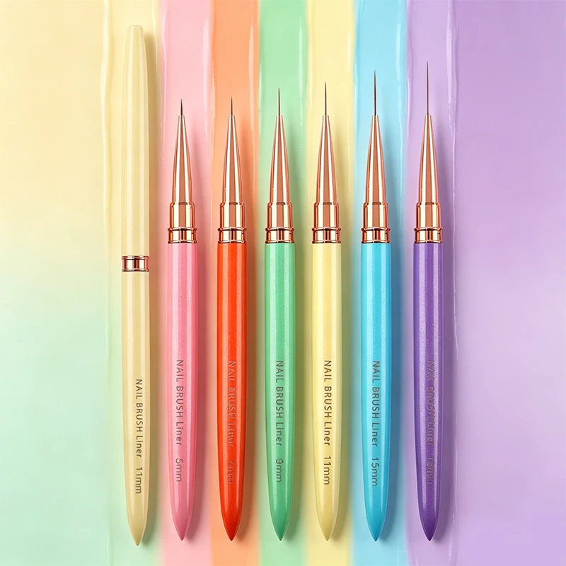 Fine Line Nail Art Brush Set – Macaron & Metallic Colors, 5Pcs Detail Painting Pens for Drawing, Flower, Line Art Manicure Tools