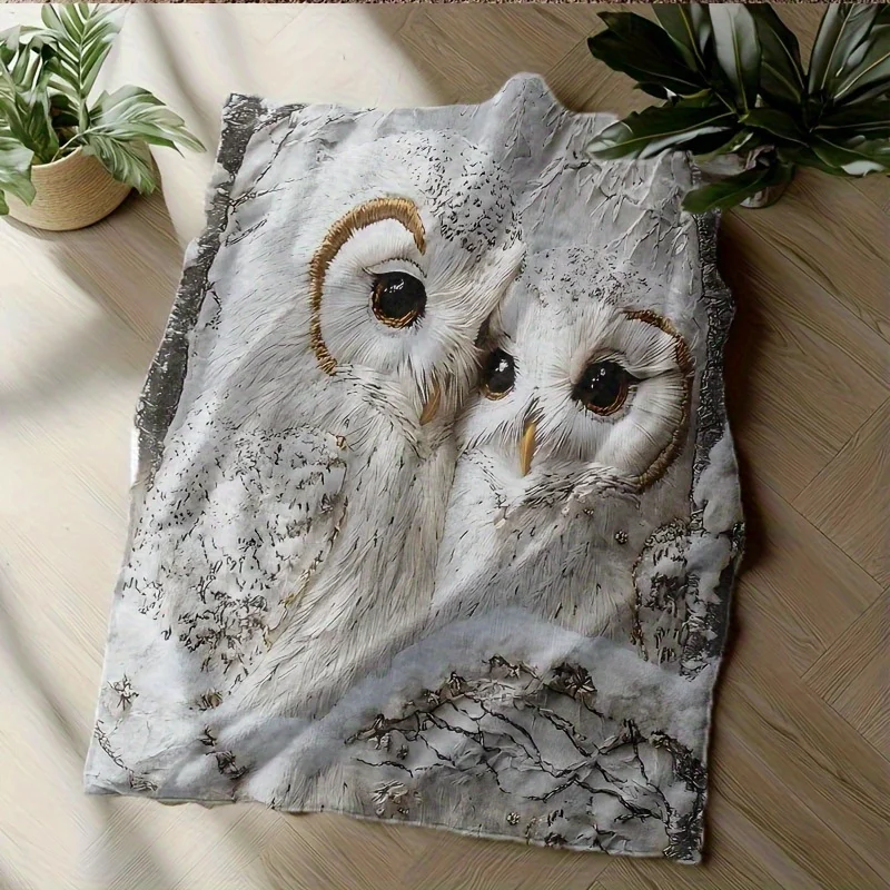 Cute Owl Pair Woodland Forest Print Throw Blanket Plush Fleece Sofa Couch Throw for Winter Home Decor Gift Idea