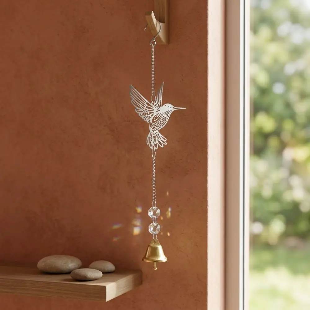 Alloy Hummingbird Metal Wind Chime Animal Shape Handmade Crystal Hanging Wind Bell Retro With Hook Sun Catcher Hanging Pendant