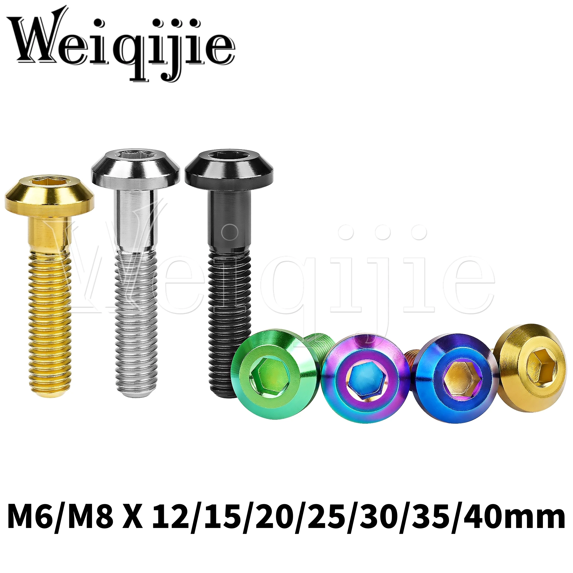 Weiqijie 6pcs Titanium Bolt M6/M8 X 12/15/20/25/30/35/40mm Hex Socket Flat Head Screw for Motorcycle Disc Brake Fastener