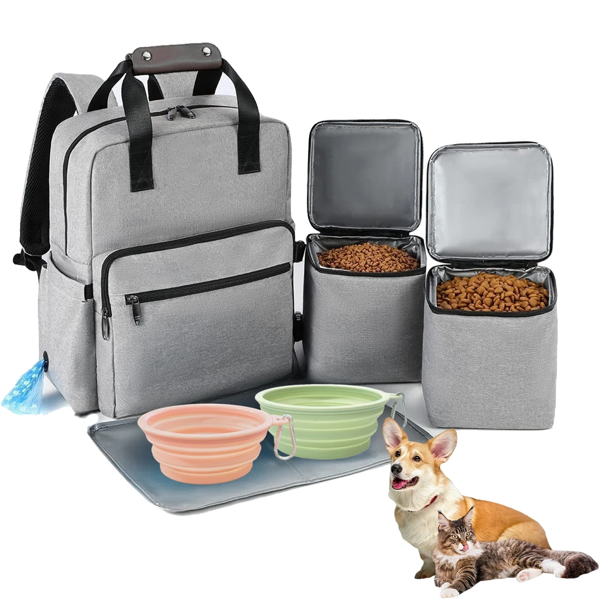 4 Set Dog Travel Bag Multi-Function Pet Organizer Backpack Cat Dogs Outdoor Camping Food Large Capacity Storage Tote Bags