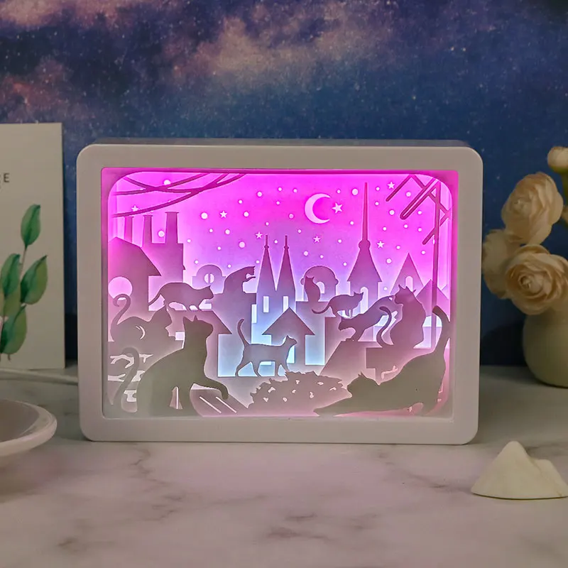 

3D Paper Box Led Shadow Box Frame 3D Paper Carving Craft Night Lights Children Lamp Bedside Table Desktop Decorative Light