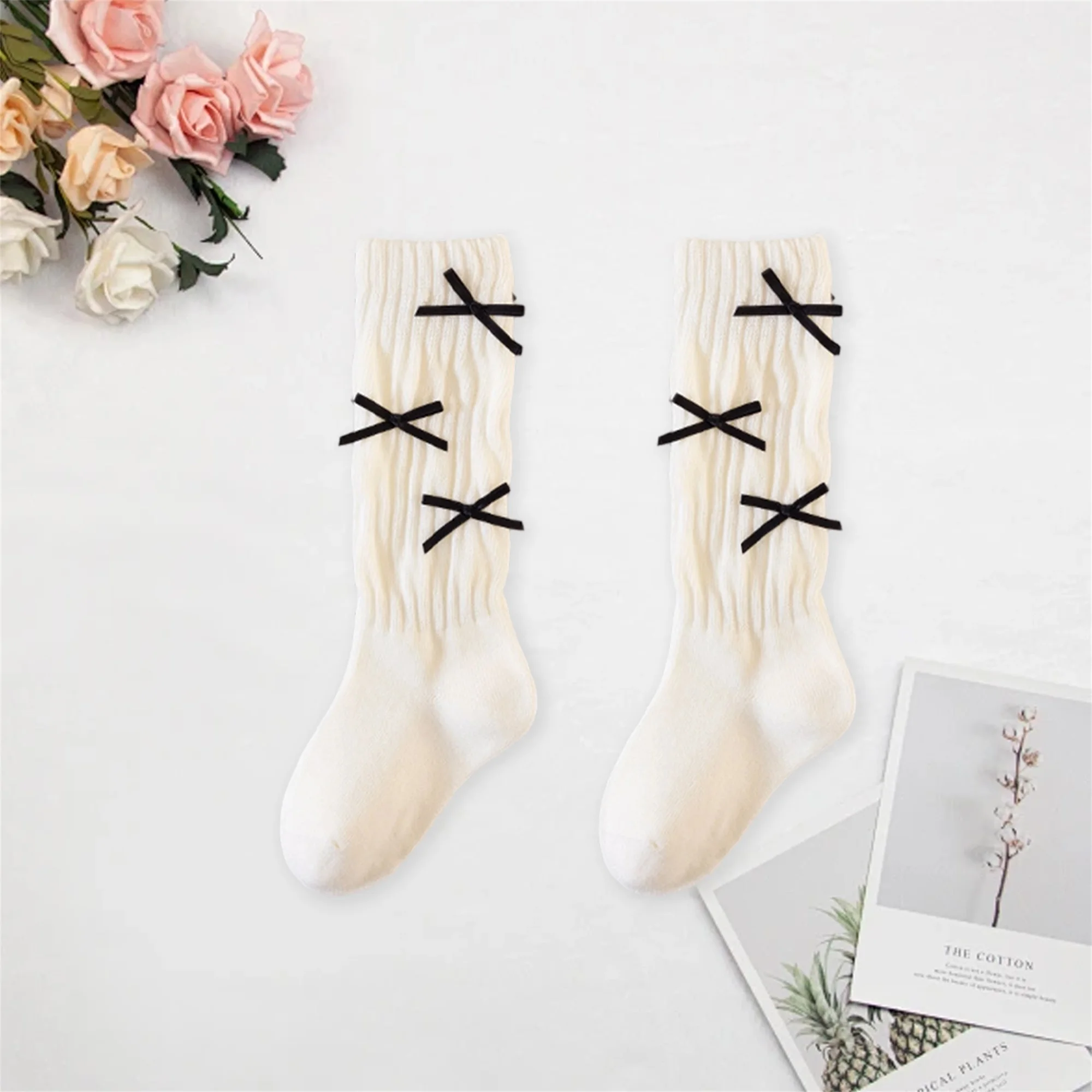 جوارب رائعة للفتيات الرضع مع تفاصيل شريطية للخريف والشتاء، جوارب متماسكة عصرية