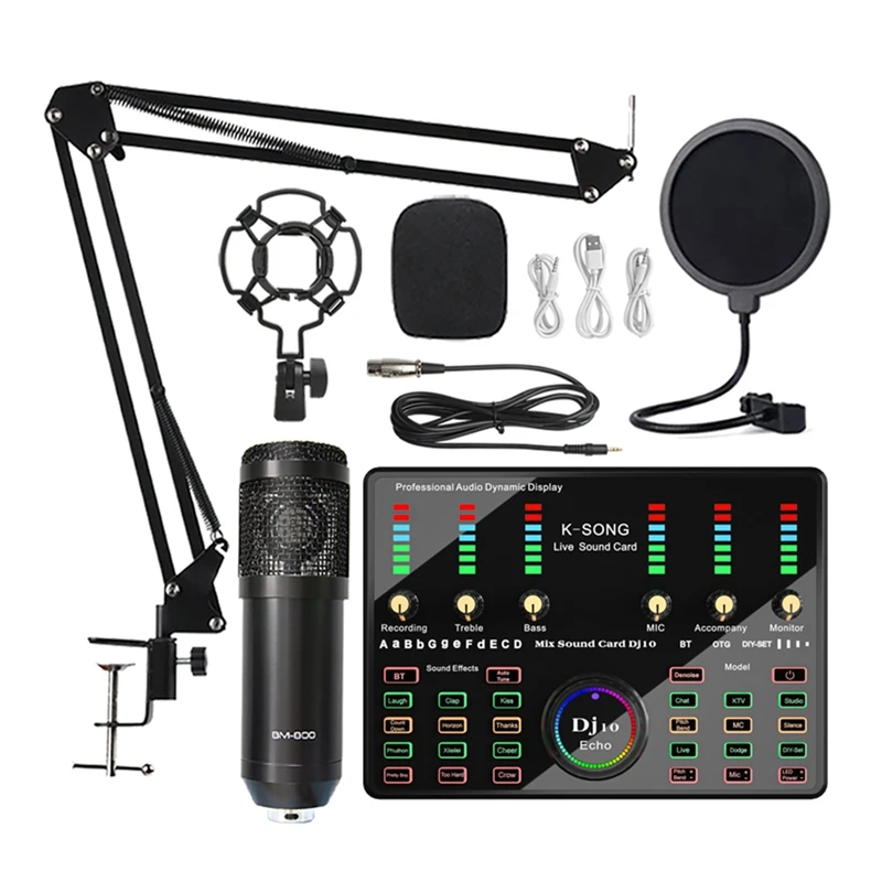 BM 800 Microphone Bluetooth Wireless Karaoke With Live Streaming DJ10 Sound Card For PC Phone Singing Gaming