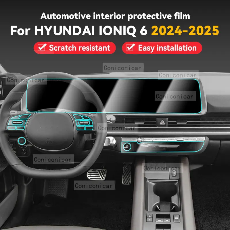 For HYUNDAI IONIQ 6 2024 2025 Car Gearbox Panel Film Dashboard Protective Sticker Interior Anti-Scratch Film Accessories