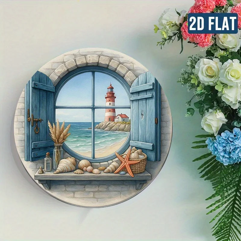 Letrero metálico vintage con forma de faro, 7,87x7,87 pulgadas, decoración náutica redonda para pared, para el hogar, bar, cafetería