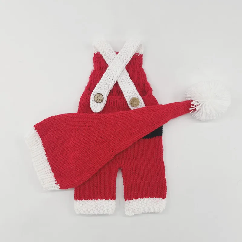 ❤Ropa de Navidad para fotografía de recién nacido, sombrero de punto + tirantes, accesorios para fotos de bebé, trajes de disfraces de Papá Noel, 2