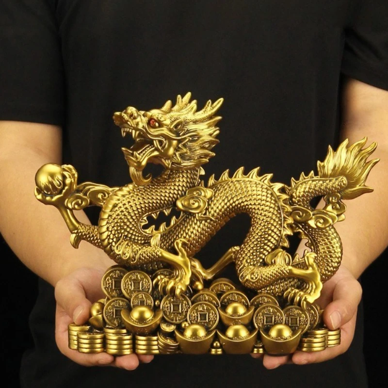 

Feng Shui Antique Imperial Dragon Statue Wealth Handcrafted Zodiac Mascot Home Office Entryway Decor Chinese Culture