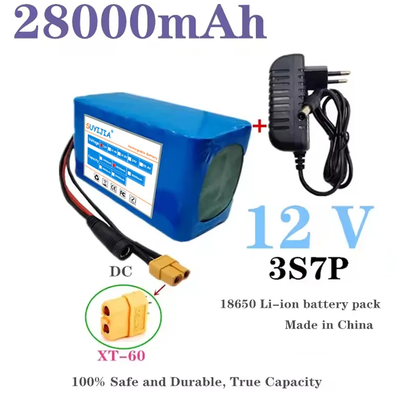 100% 28000mAh Real Large Capacity, 12.6V Charger, 18650, 3S7P 12V, Built-in Intelligent BMS Lithium Battery
