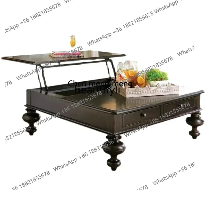 

X C French Retro Solid Wood Tea Table American Home Square Table Simple Modern Lifting Coffee Table