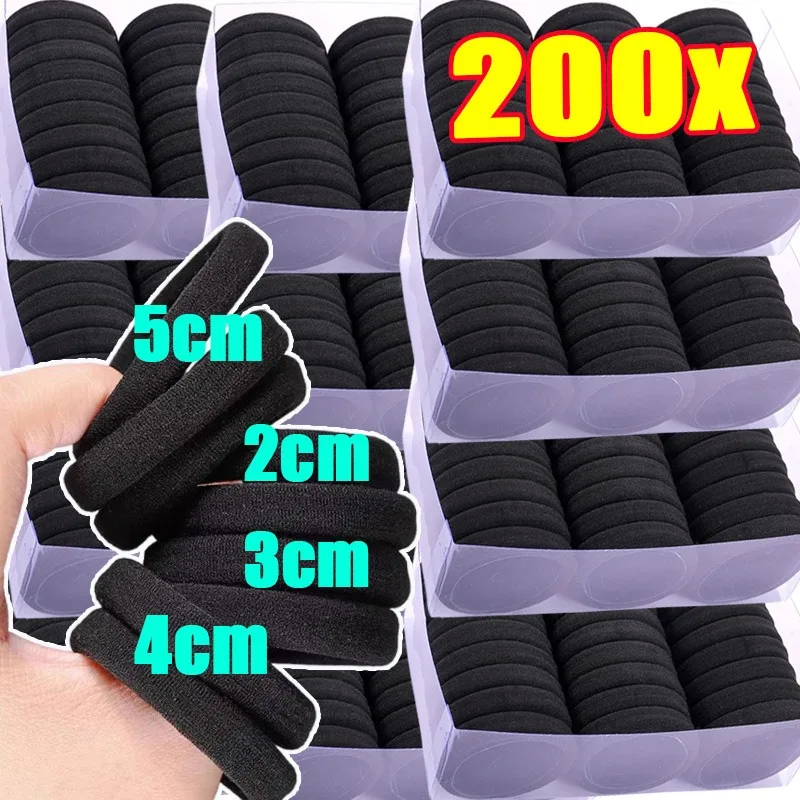 50-200pcs Fashion Black High Elastic Hair Bands Nylon Simple Rubber Ties Ponytail Holder Scrunchies Headband Hair Accessories