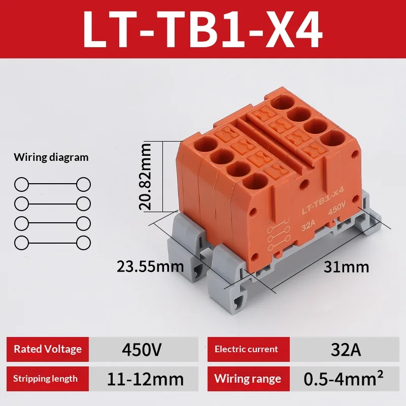 Push-in-Klemmenblock, Mehrfach-Ein- und Ausgangsklemme, Schnellverbindung von Drähten, DIN-Schienen-Kabelverbinder, Universelle Anschlussdose TB1-X6D