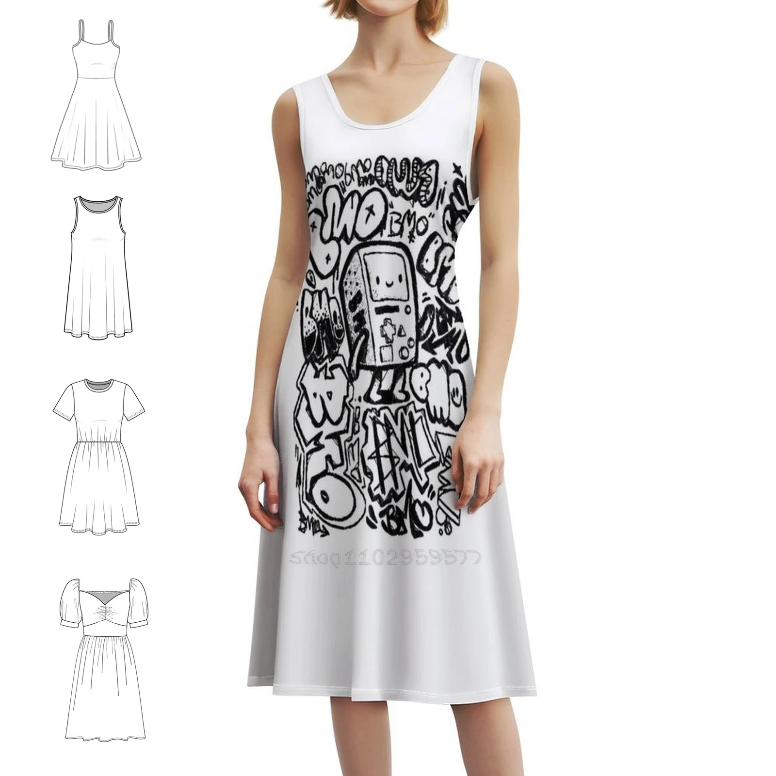 Bmo Graffiti Abito da festa streetwear da donna Stampa alla moda Abbigliamento da club per donna Bmo Fan Art con Finn e Jake Bmore Evening