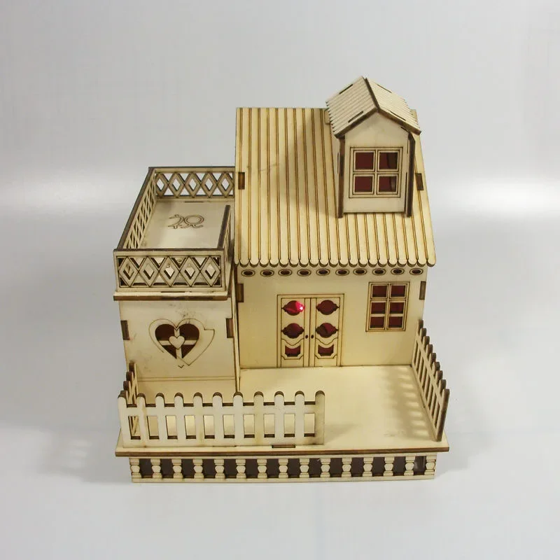 Creative Wooden Flashing House Toys Luminous Villa Model  Birthday Gift for Kids Children Housing Decoration Ornaments