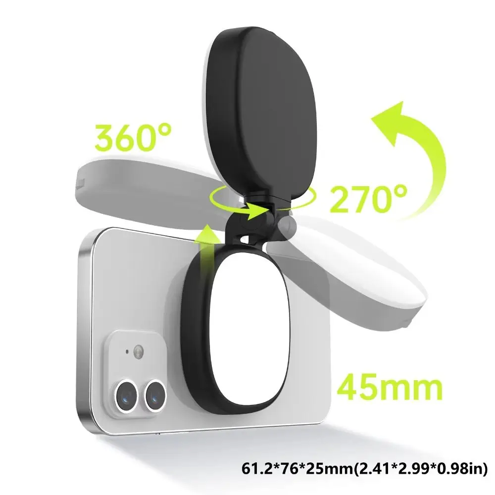 Espelho magnético para selfie de celular, mini luz de preenchimento ajustável de duas cores, multifuncional, reversível, luz de preenchimento para selfie
