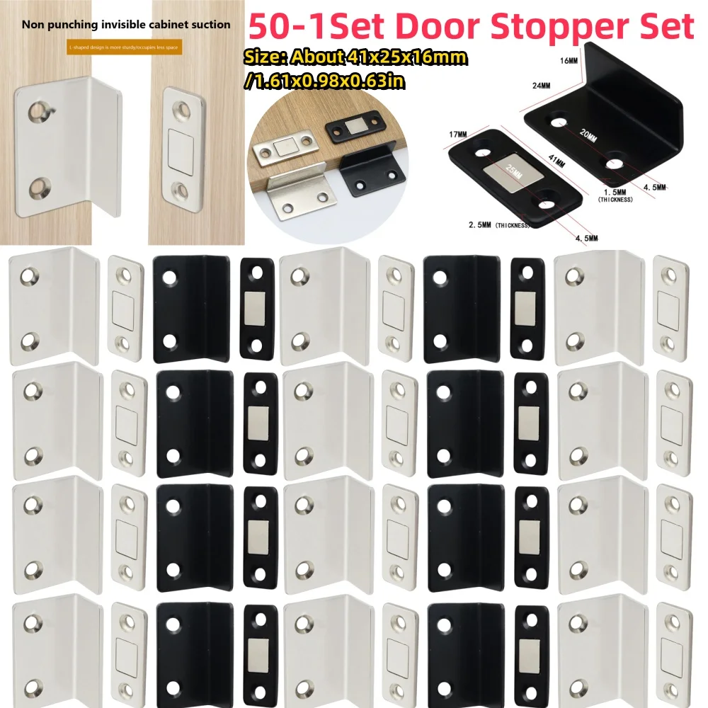 50-1Set Magnetic Cabinet Catches Door Stops Magnet Invisible Soft-Catch Ultra-Thin Anti-Rust Door Magnet with Screw for Home