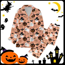 Women 2 Piece Pajamas Set Casual Halloween Ghost Pumpkin Print Long Sleeve Shirts+ Trousers Set Pajamas Women's Sleepwear