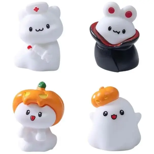 ハロウィンマイクロ風景ミニチュアフィギュア樹脂工芸ミニ妖精の庭の装飾品 4/8 個かわいいカボチャゴースト装飾