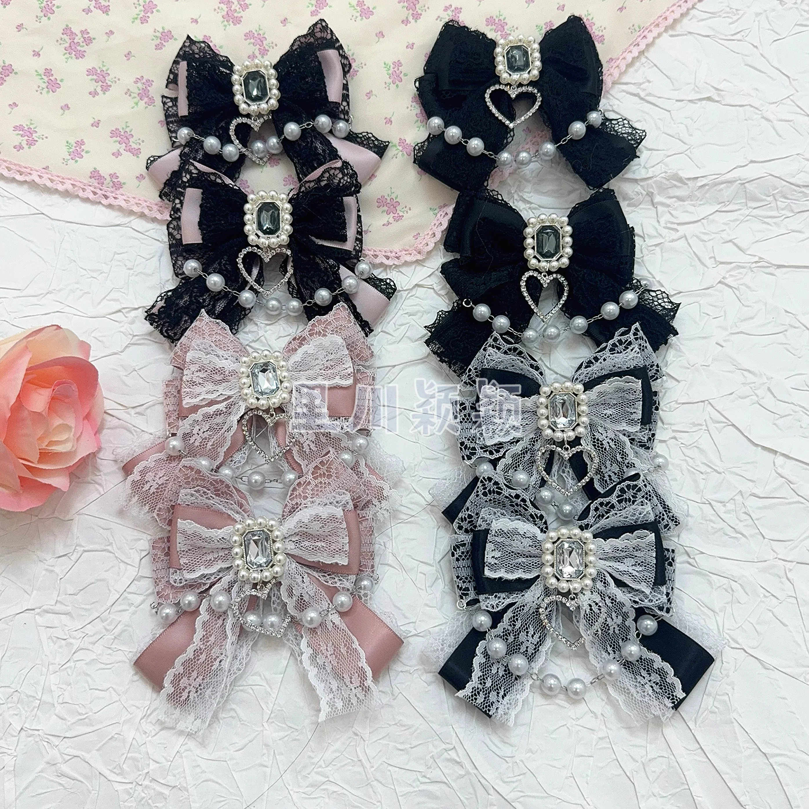 

Японские оригинальные аксессуары для волос ручной работы, кружевные плетеные волосы с бантом, заколка для волос в форме сердца для девочек, милый и милый головной убор около 8 см