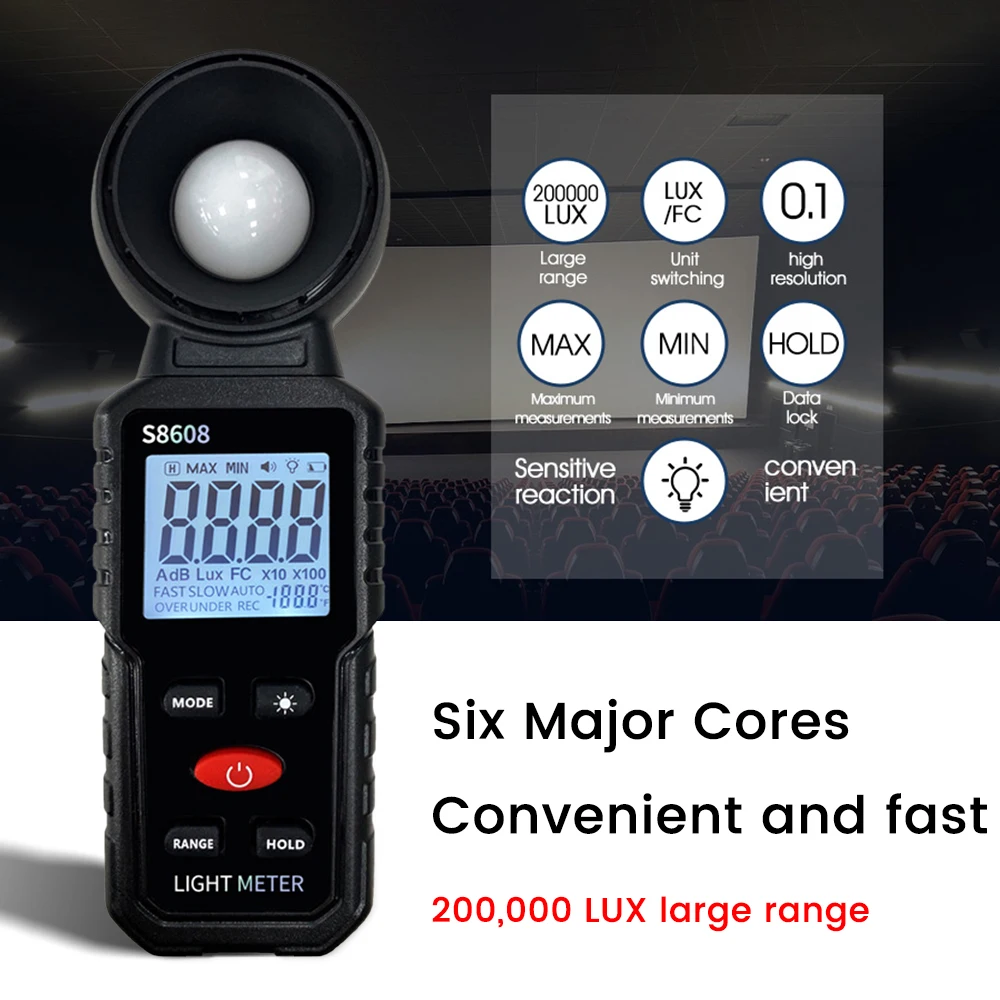 S8608 200000LUX lumeter Digital Display Illuminance Light Meter Lighting Intensity Brightness Measurement Tool