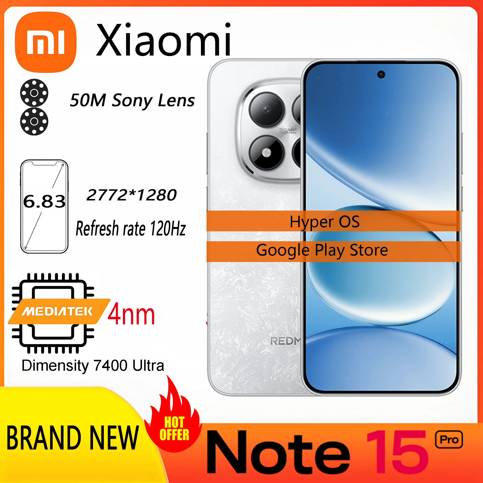 Xiaomi Original Redmi Note 15 Pro 5G Dimensity 7400-Ultra 50MP cam�ra OIS 6.83 