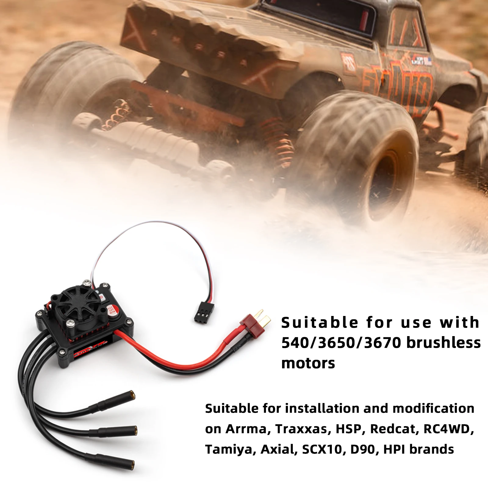 75A bürstenloser Regler wird für bürstenlose 540/3650/3670-Motoren verwendet, für Arrma, Traxxas, HSP, Redcat, RC4WD, Tamiya, Axial, SCX10, D90