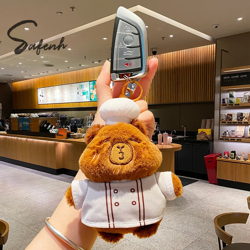 Kawaii Plush Doll Capybara Keychain Creative Capybara Firefighter Chef Plicemen Keychain Backpack Decoration Accessories Gifts