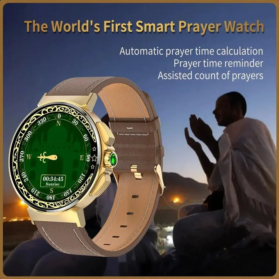 QIBLA Watch Smart Prayer Watch IP67 Waterproof Smartwatch Support Compass Custom Dial Health Monitoring Smart Watch For Muslim