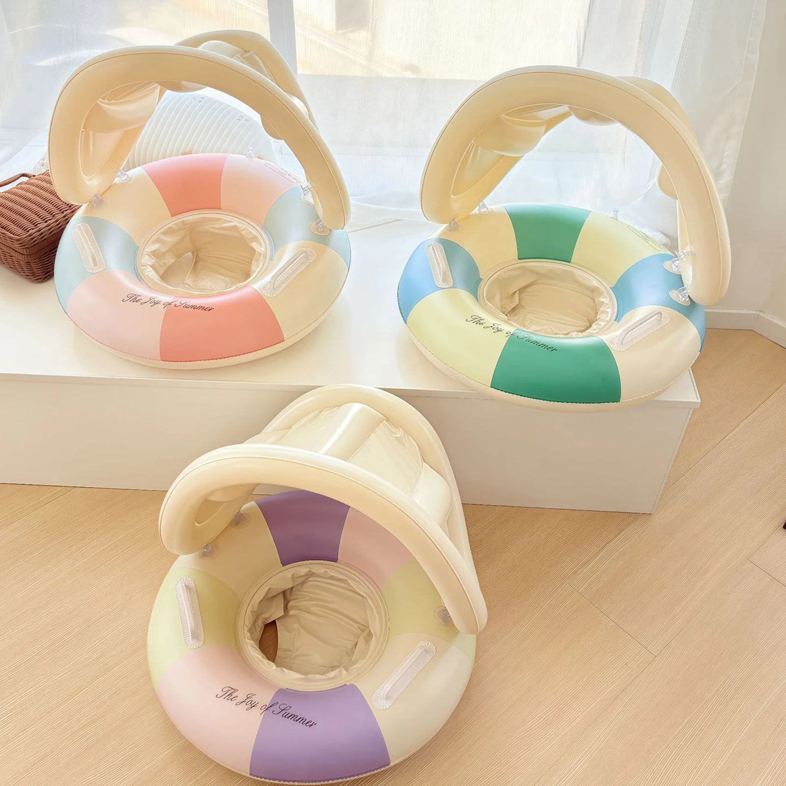 

Cute Babies Pool Float Reusable Foldable Safety Seat Non-Leaking Portable Sun Protection Rings for Outdoor Water Fun Swim Ring