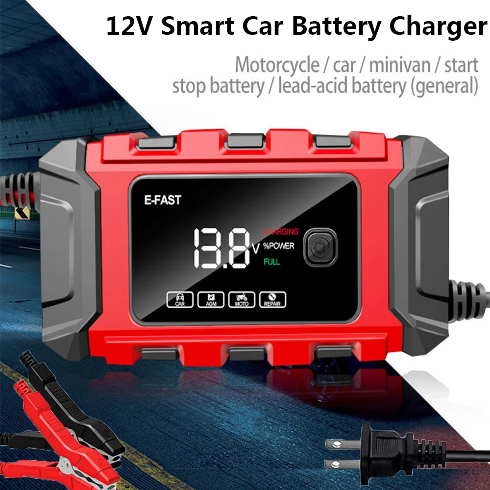 12V Smart Car Battery Charger Rechargeable Sealed Lead Battery Charger Universal For Car Truck Motorcycle RV Tricycle Scoot SUV