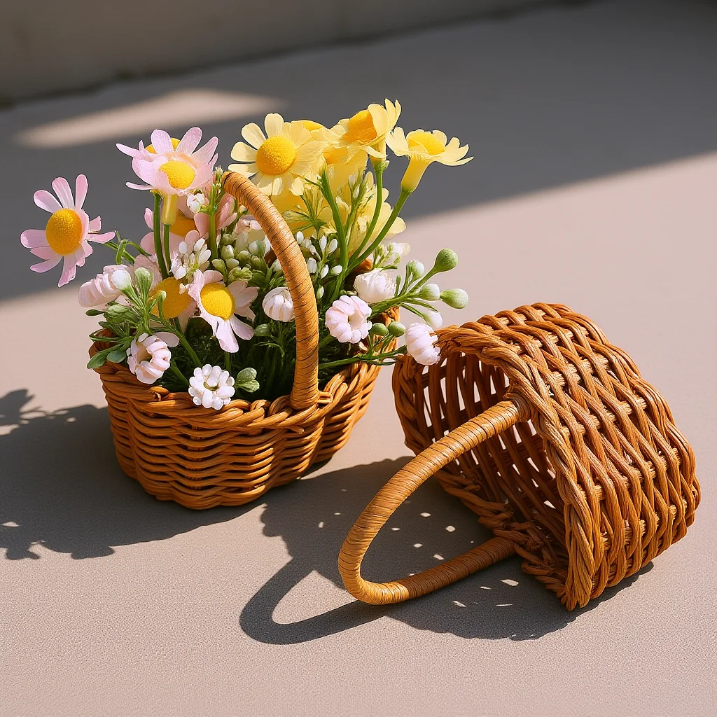 

2pcs Mini Woven Baskets Set Rustic Small Flower Basket For Wedding Party Home Decor Desktop Garden Storage Craft Display Tiny