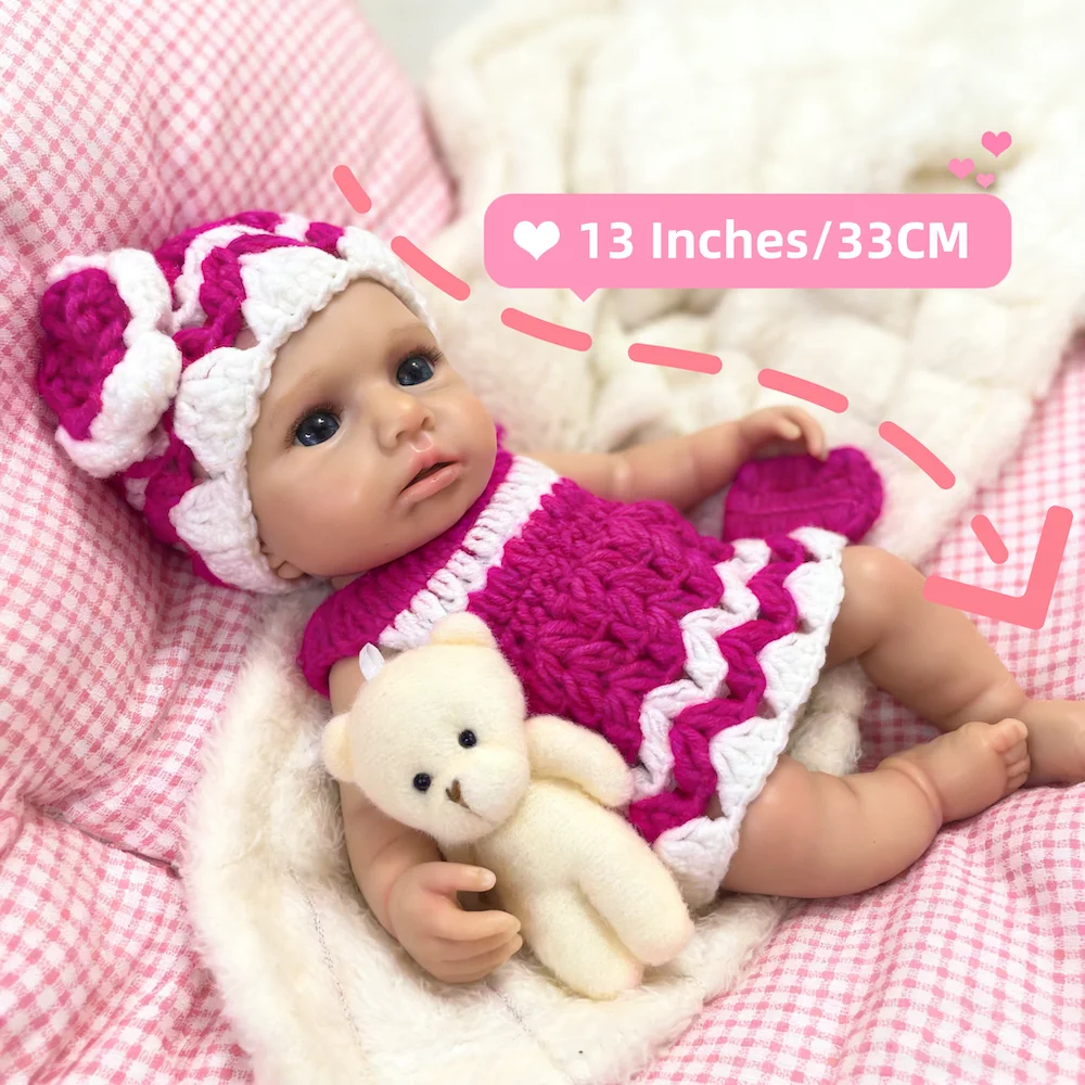 

13-дюймовая силиконовая кукла-реборн LouLou Awake с открывающимся ртом, гибкая, эластичная, полностью из цельного силикона, для девочек, подарок на день рождения или Рождество