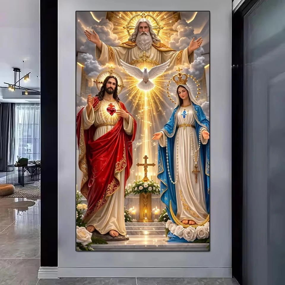 DIY Diamond Painting Kit for Adults Jesus Christ & Virgin Mary Portrait Full Diamond Art Mosaic Cross Stitch Home Decor Gift