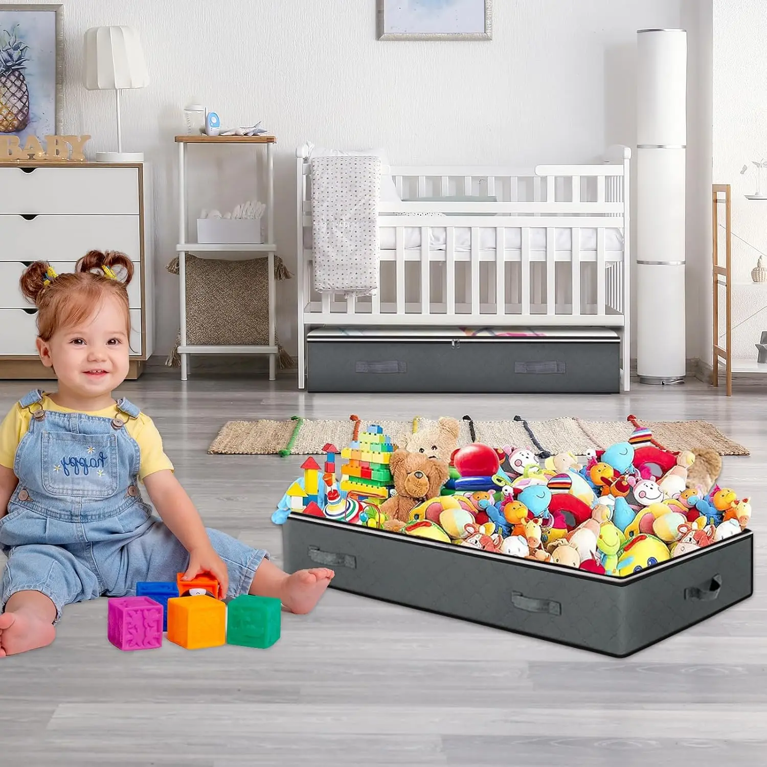 8팩 접이식 침대 밑 수납함, 담요, 옷 등 보관용 90L 정리함