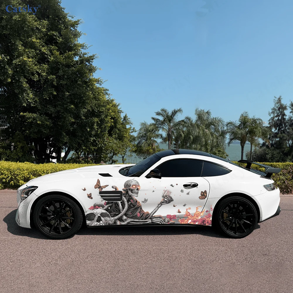 

Цветной пылающий скелет Pker, автомобильные виниловые наклейки, самоклеящаяся наклейка из ПВХ, подходит для грузовиков, внедорожников, декор, автоаксессуары, подарок