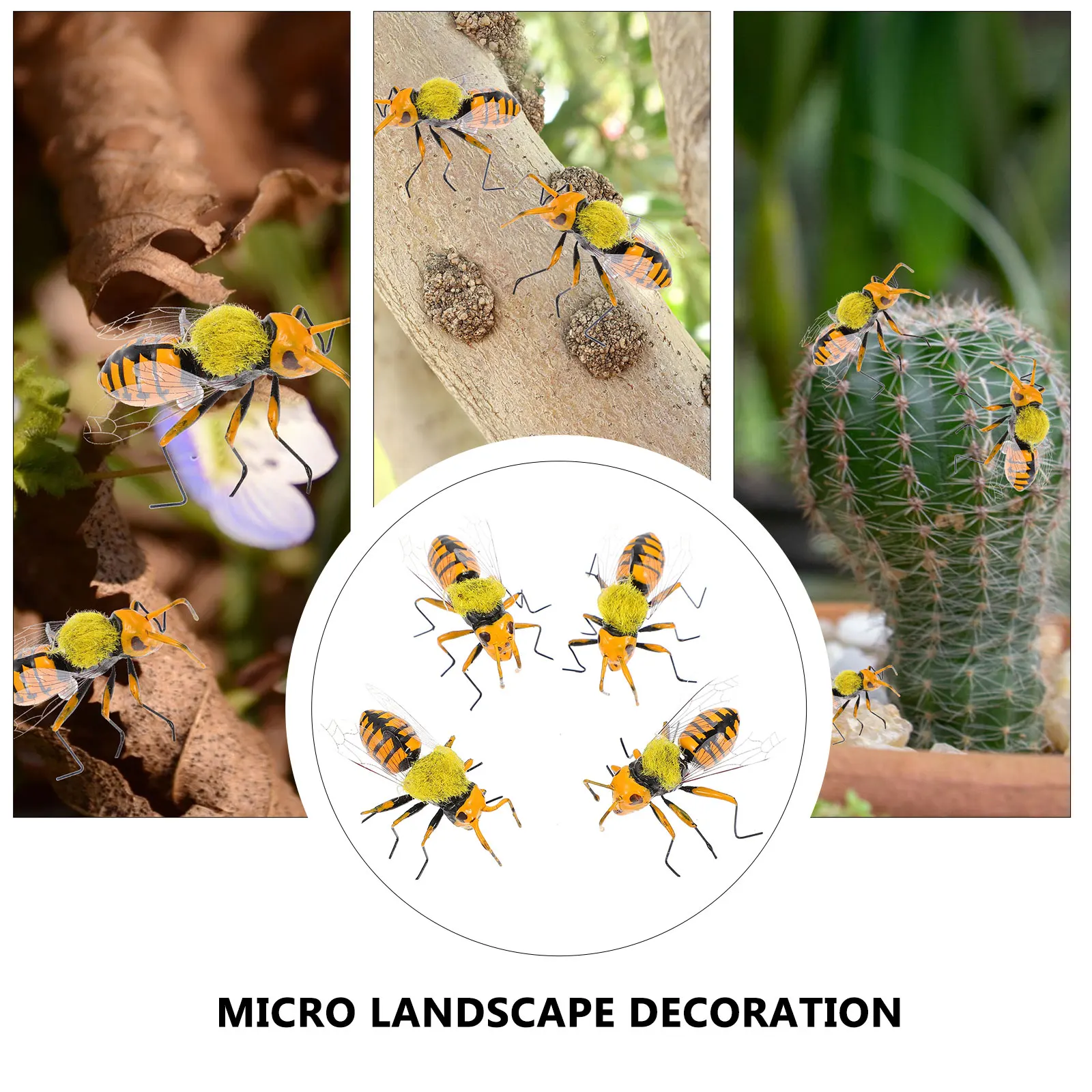 

4pcs Clay Bee Statues Lifelike Garden Sculptures Outdoor Indoor Decoration Yard Patio Balcony Villa Farmhouse Ornament Gardening