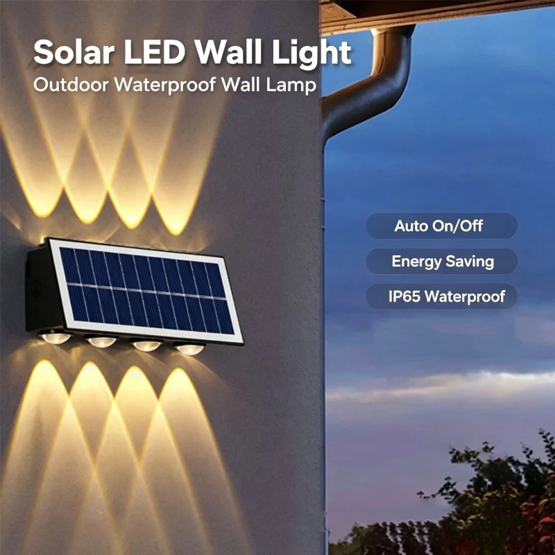 Solar LED Wall Light Outdoor IP65 Waterproof Solar Sconce Spot Lamp for Villa Porch Yard Garden RGB Ambient Wall Washer Light