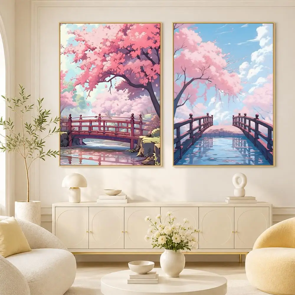 Japanese cherry blossom cartoon romance Poster Room Home Decoration Interior Wall Art Printing Garage Posters Gift