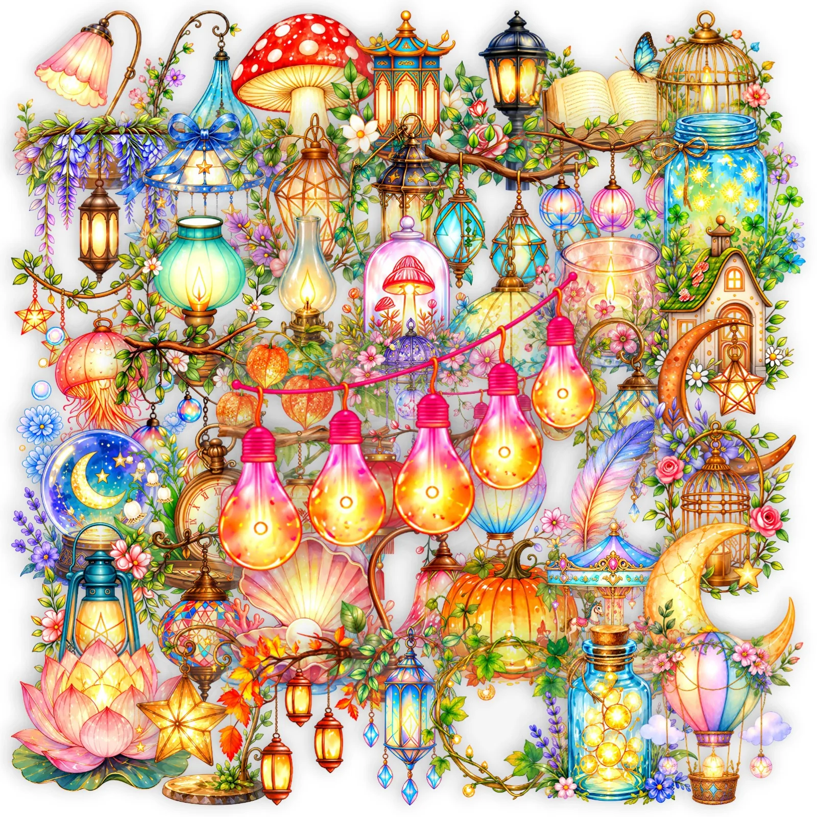 50 Pcs Vintage Glowing Light Decorative Transparent PET Stickers for Journaling Water Bottles Luggage Creative DIY Decals