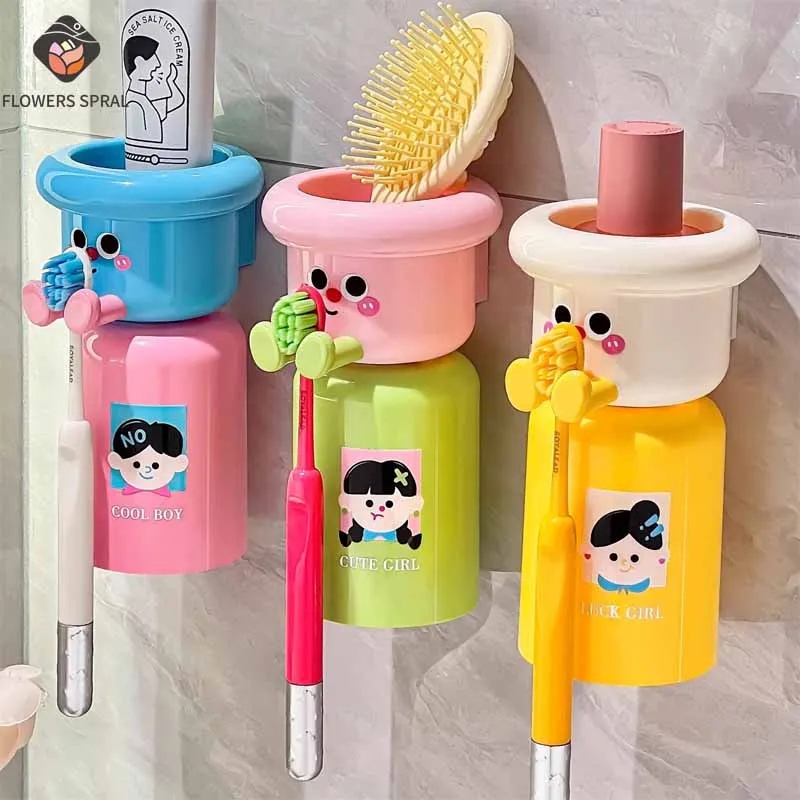 Dopamine Magnetic Toothbrush Holder Non Perforated Bathroom Wall Mounted Toothbridge Cup Wash Cup Kit Bathroom Storage Artifact