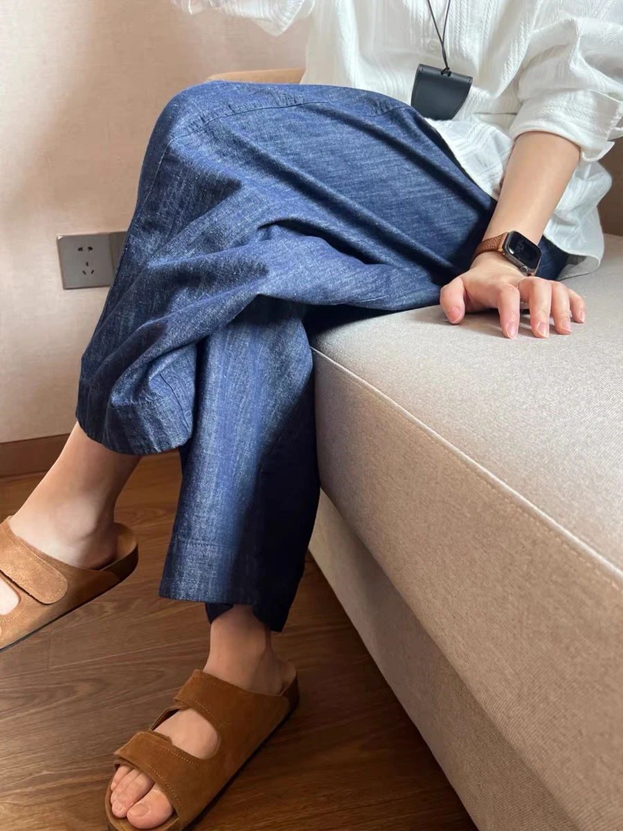High Waist Wide Leg Blue Jeans Women's Summer Thin Loose Fitting Straight Cut Trousers Vintage Style Casual High Waist Jeans