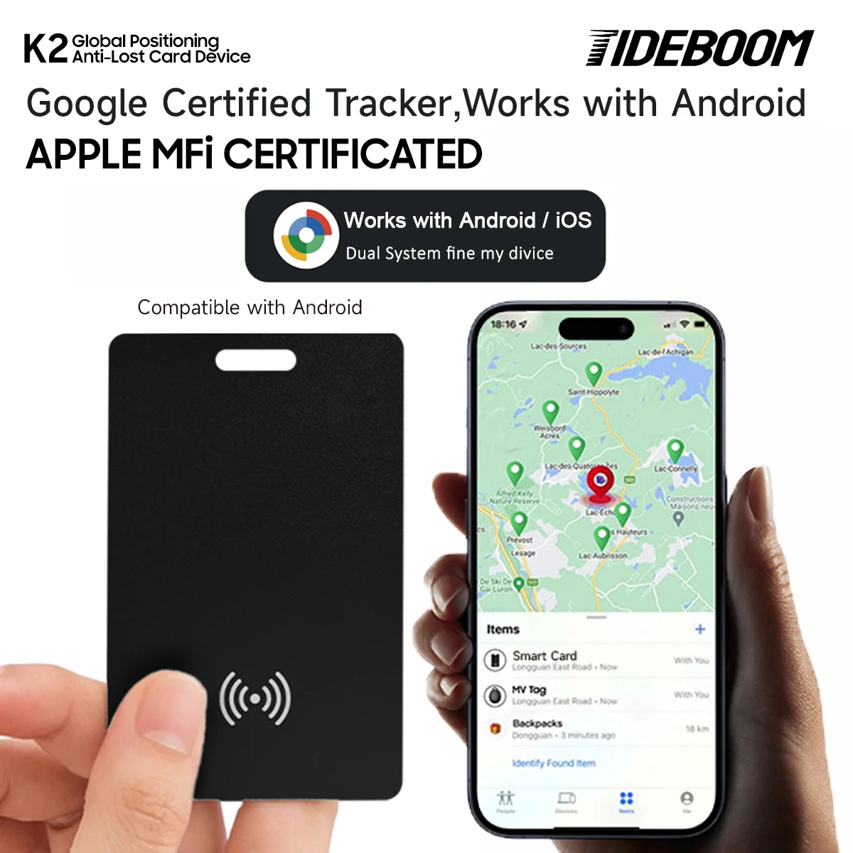 تحديد المواقع العالمي رفيع للغاية بنظام تحديد المواقع العالمي Android/iOS على جهاز تعقب المزدوج وبطاقة التتبع الذكية اللاسلكية مع Google Find My Device
