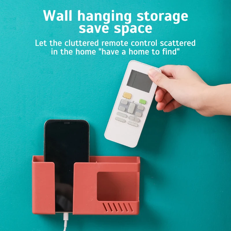 2 In 1 Wall-mounted Mobile Phone Remote Control Storage Box Multifunctional Punch-free Storage Rack Wall Debris Storage Holders