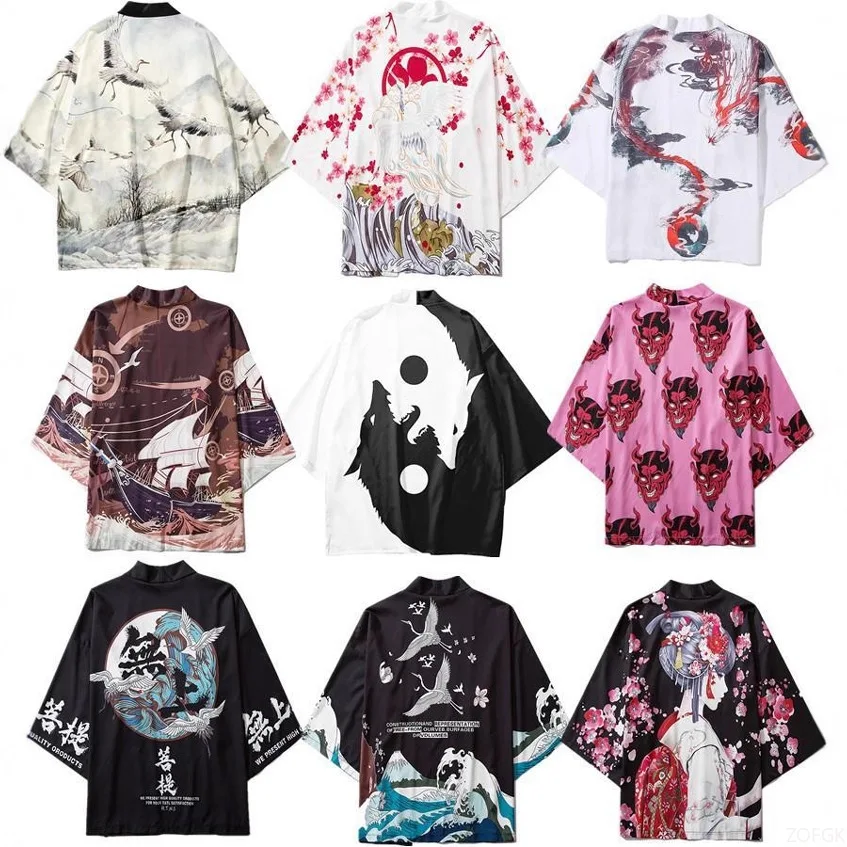 China China-Chic Vintage Wind Kranich Landschaft Malerei Feder Weben Kimono Umhang Taoistische Robe 3D Druck Halbarm Strickjacke