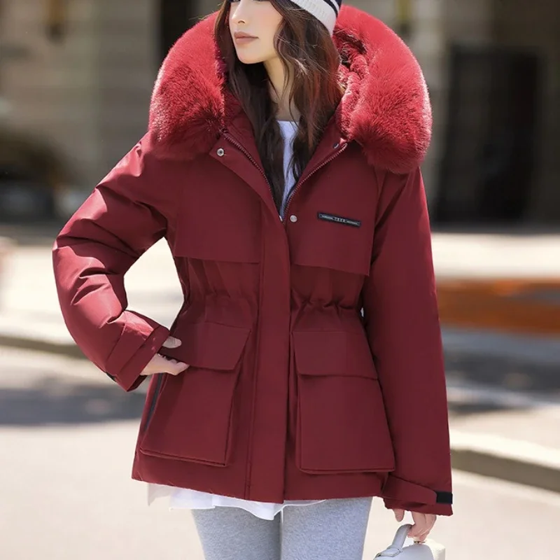 Winter Nieuwe Vrouwen Parka Mid Lengte Bontkraag Caps Dons Katoenen Overjas Vrouwelijke Casual Dikke Warme Winddichte Jassen Dames Rits