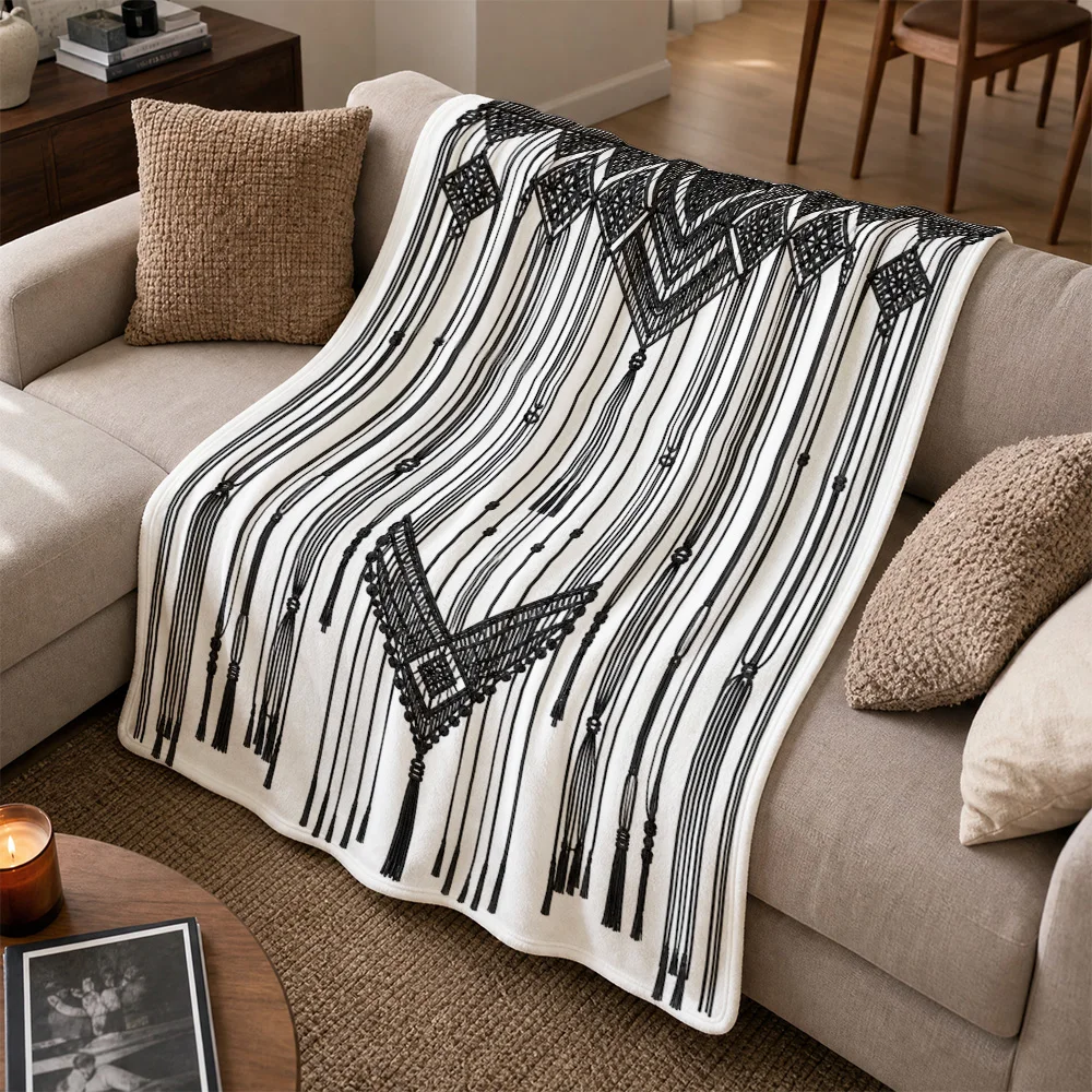 Boho Moroccan Geometric Tribal Throw Blanket for Sofa Couch Decor Luxury Aztec Knit Accent Winter Fall Home Accent Decorative Co