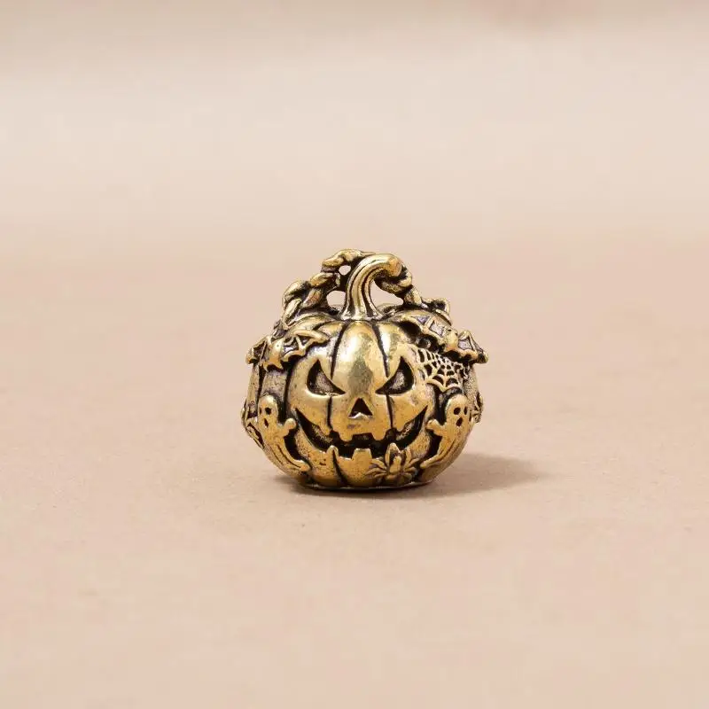 Vintage Brass Halloween Jack O Lantern Figurine With Exquisite Carvings For Home Decor Holiday Gift