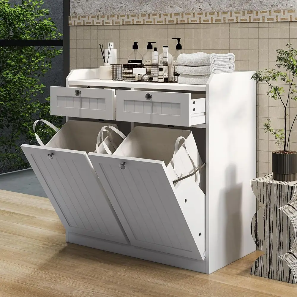 

Выдвижной деревянный кухонный шкаф для мусора со скрытым контейнером, защищенным от домашних животных, подходит для кухни, прачечной и ванной комнаты, белый