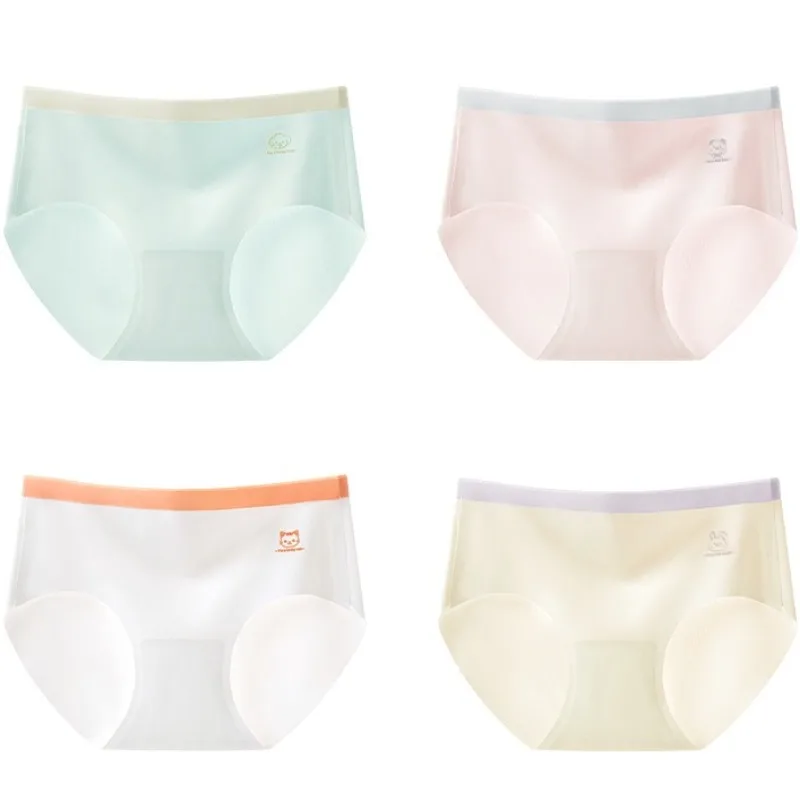4PCS Girls Solid Daily Seamless Briefs Kids Summer Cool Breathable Thin Panties 3+y Young Clothing Soft Antibacterial Underwears