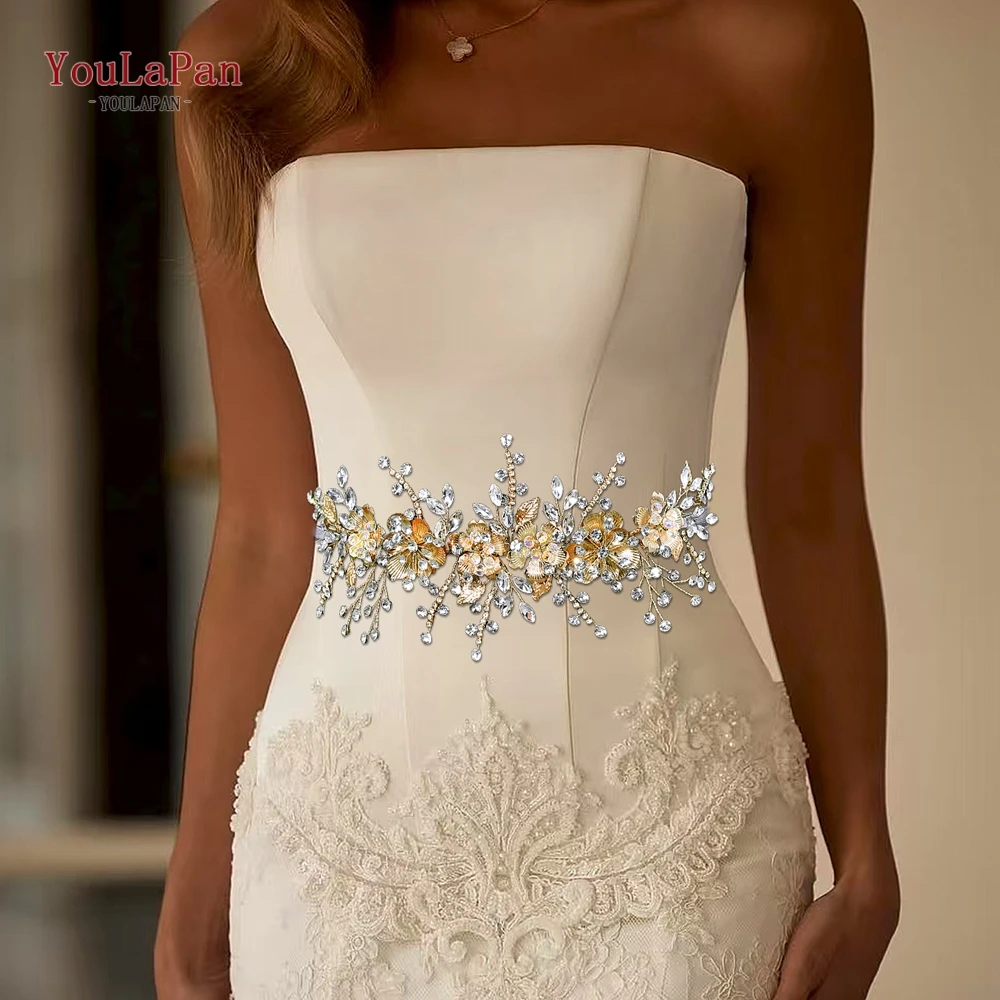 

YouLaPan Alloy Flower Bride Belt Bling Rhinestone Wedding Dress Belt Accessories Women Prom Shiny Belts Handmade Waistband SH918